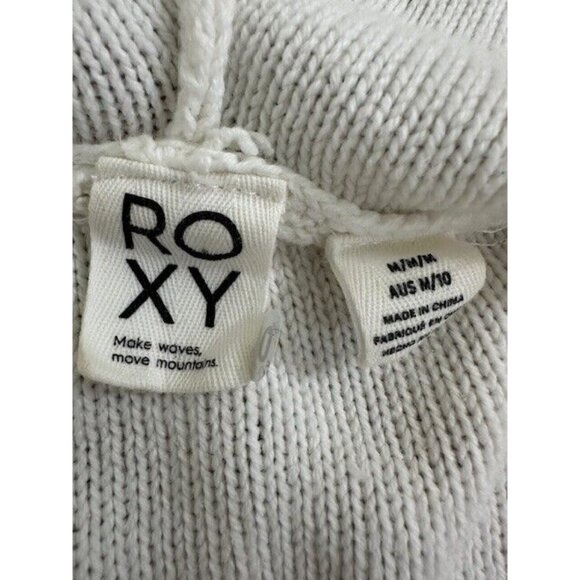ROXY V neck Pullover Sweater Striped Medium Hood Oversized Beach Boho Turning Ou - Picture 3 of 9